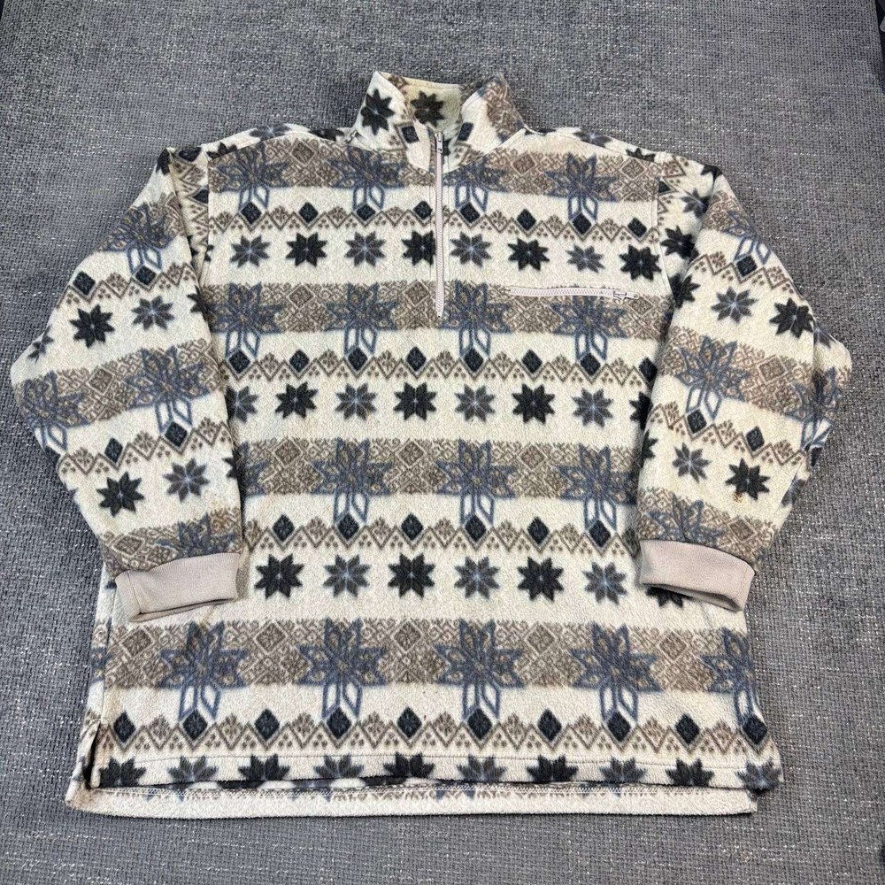Vintage Nordic Fleece Pullover Mens XL Cream Fair Isle Gorpcore Quarter Zip